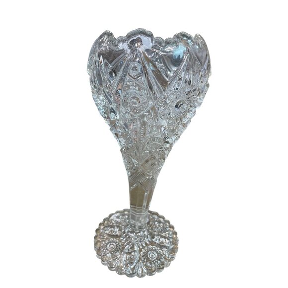 Antique 1900's Early American Pattern Glass Pedestrian floral Vase SKU 9342 - Picture 3 of 8